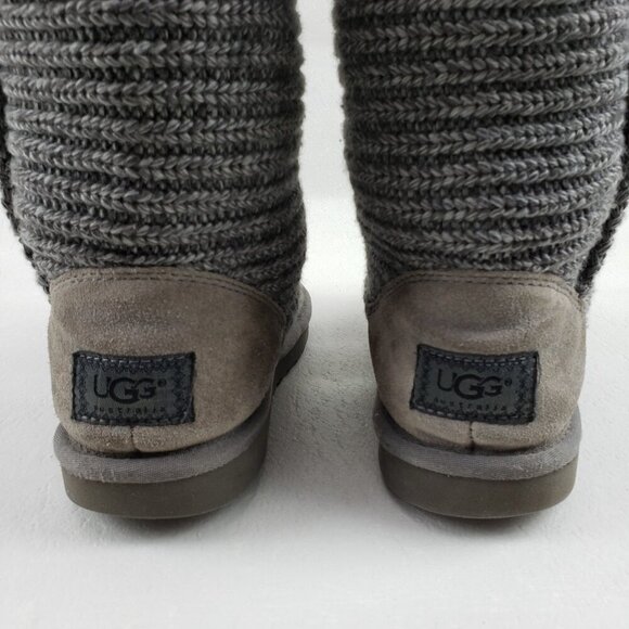 Ugg Cardy Knit Tall Boot Womens 8 Gray Pull On Button Up Sweater Winter Cozy - Picture 9 of 14